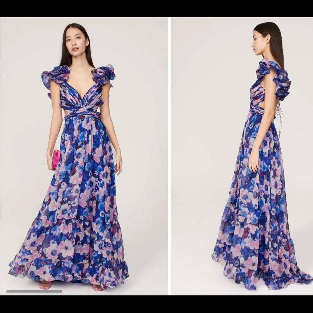 Mac Duggal Blue Floral Ruffle Tiered Dress size 4